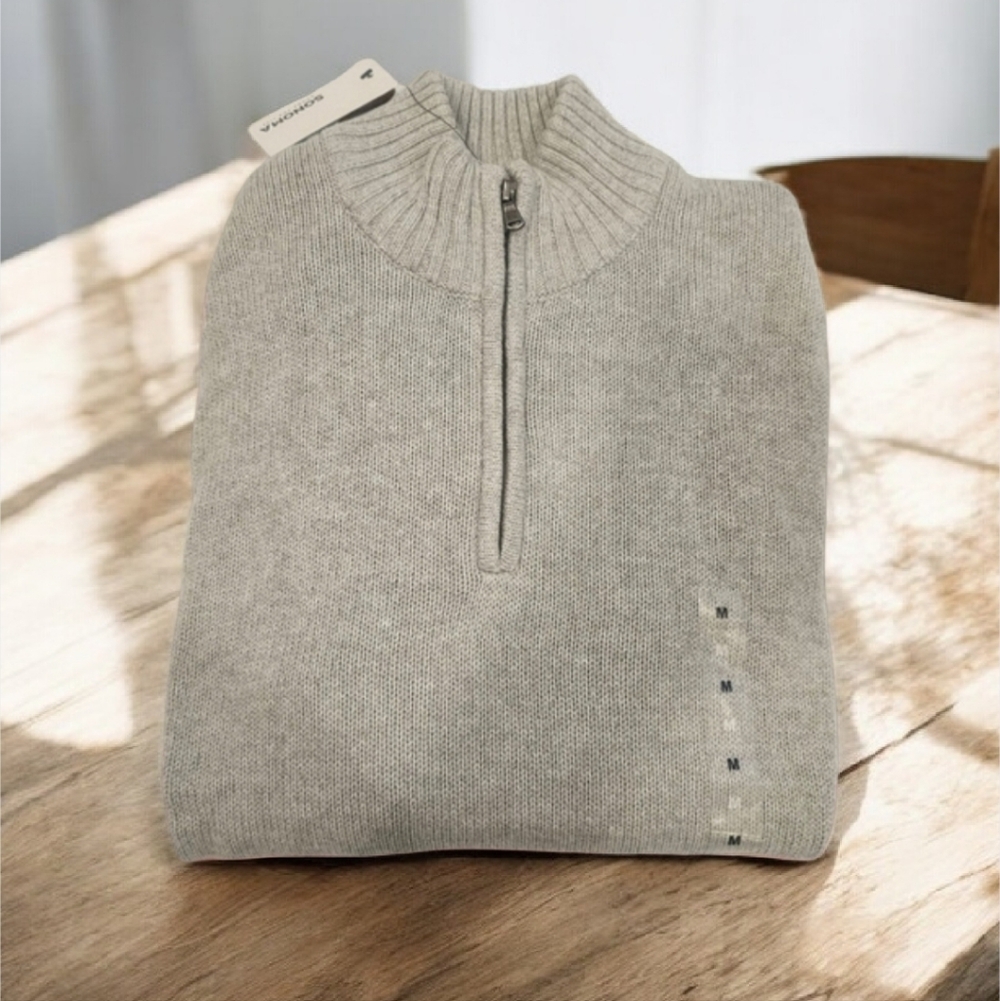 NWT Sonoma Men's Light Gray 1/2 Zip-Up Sweater Size- M